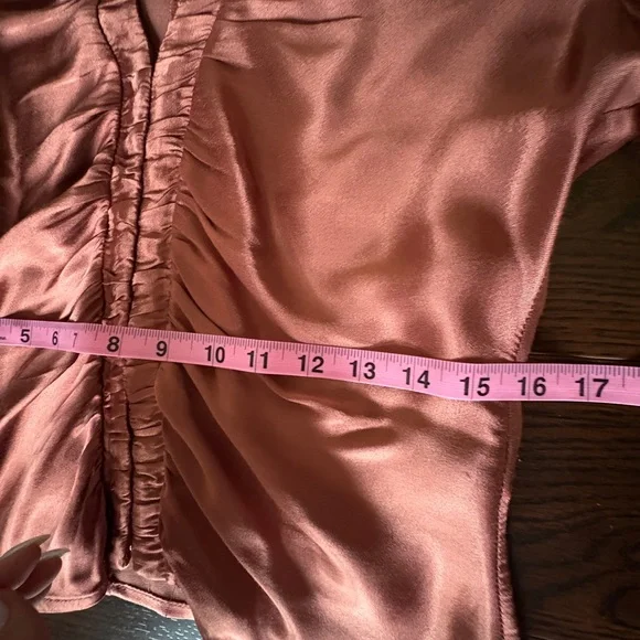 Elegant Satin Ruched Blouse - Rust - Picture 6 of 6